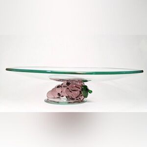 1970s UV Reactive Art glass grape pedestal plate - MCM manganese cake stand